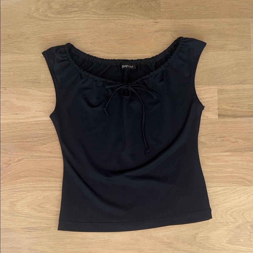 Tempted Black Scoop-Neck Tie-Front Tank